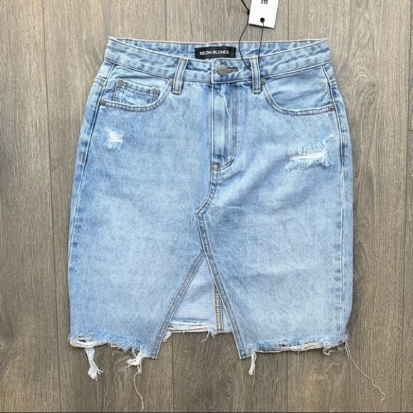 Free people Neon Blonde Strutt Denim Mini Skirt Distressed High Waist Light wash - Picture 2 of 16